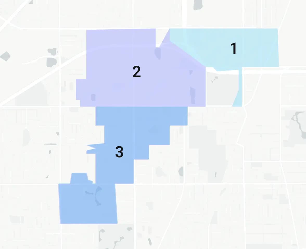 simplified map of the three Village of Hazel Crest, IL regions